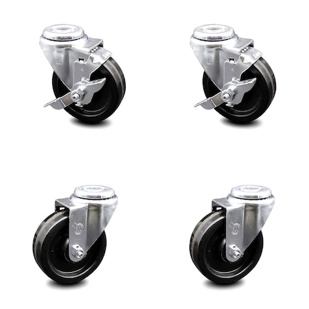 Service Caster 4 Inch Phenolic Wheel Swivel Bolt Hole Caster Set with 2 Brake SCC-BH20S414-PHR-2-TLB-2